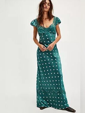 Free People Teal Green Polka Dot Midi Dress